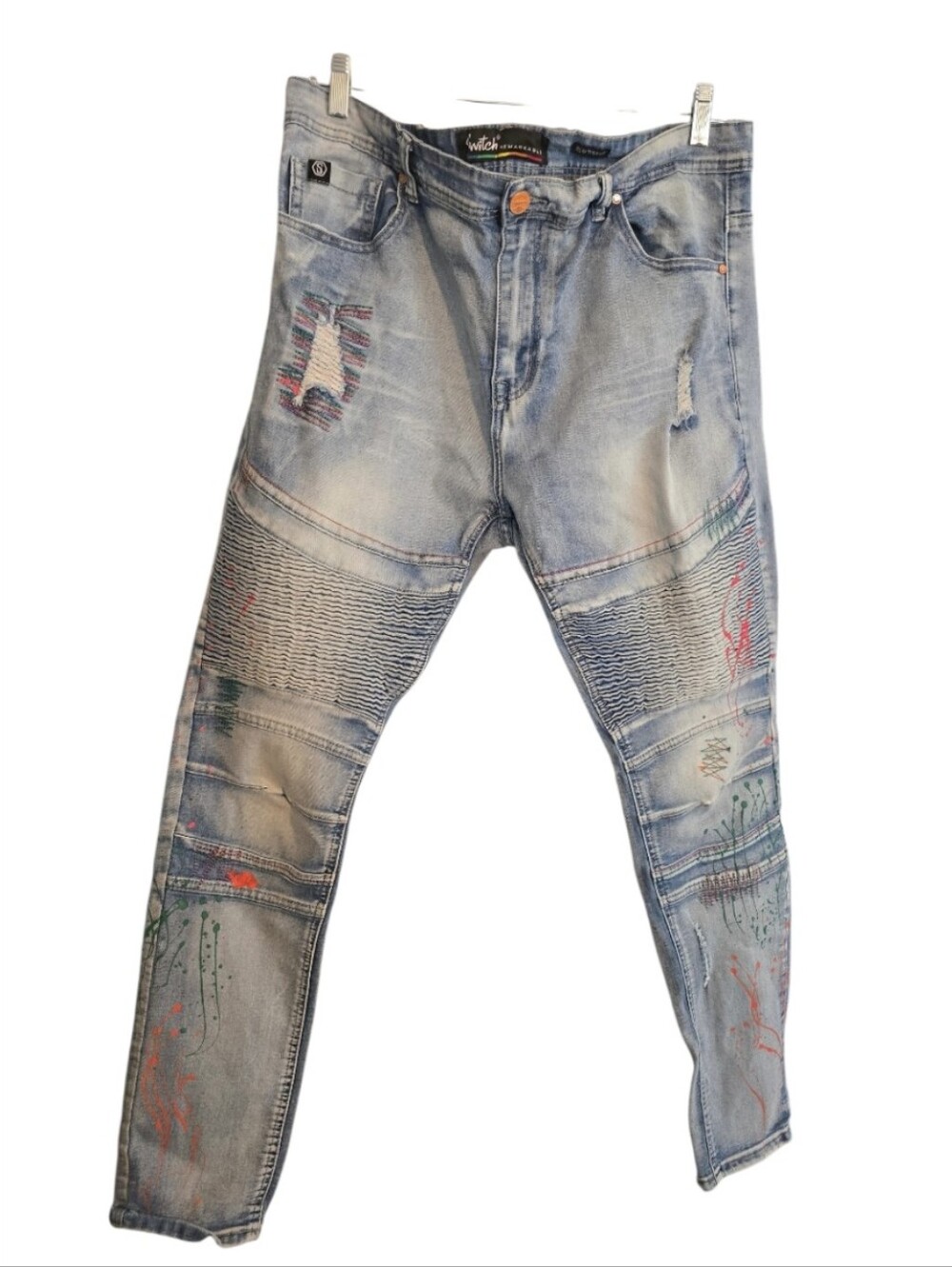 Switch Remarkable Paint Splatter Slim Fit Moto Jeans Size 40x32 In EUC